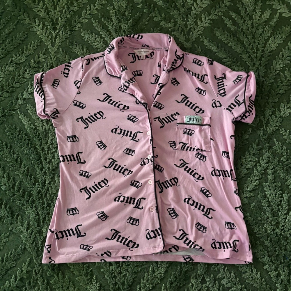 Vintage Juicy Couture  Pajama Top Short Sleeve Button Up Medium